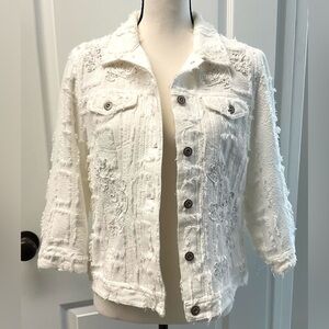 CHARLIE B White Textured Fringe Jacket Medium